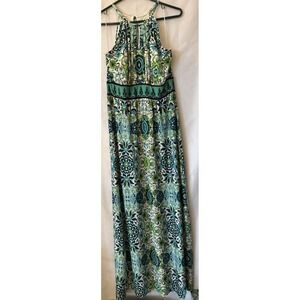 B.‎ Calm Maxi Dress Women's 8 Blue Green Floral Halter Maxi Sundress GORGEOUS!